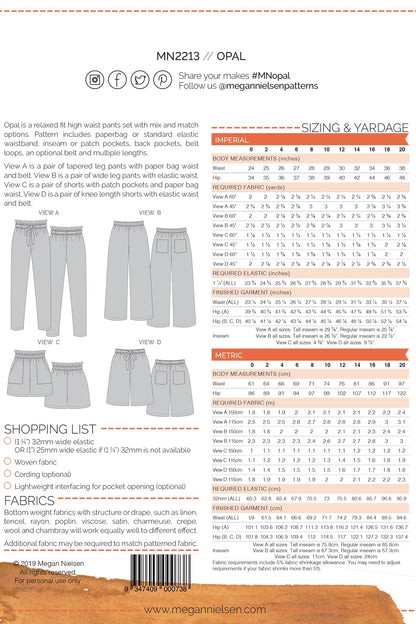 Opal Pants & Shorts - Megan Nielsen Patterns - Sewing Pattern