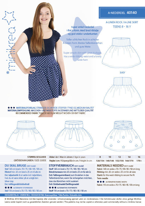 A-Line Skirt - Minikrea - Pattern - 8-16yrs