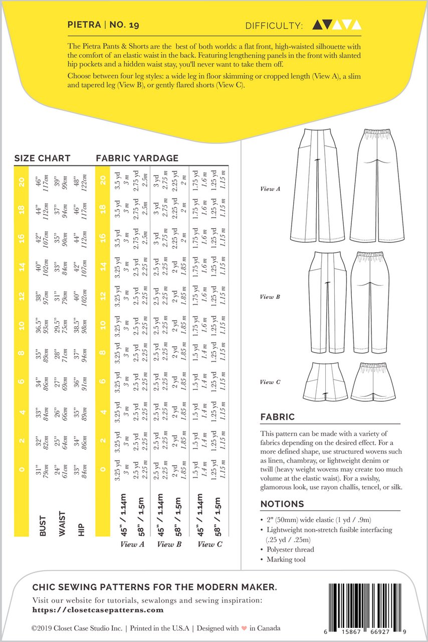 Pietra Pants & Shorts Pattern - Closet Core Patterns