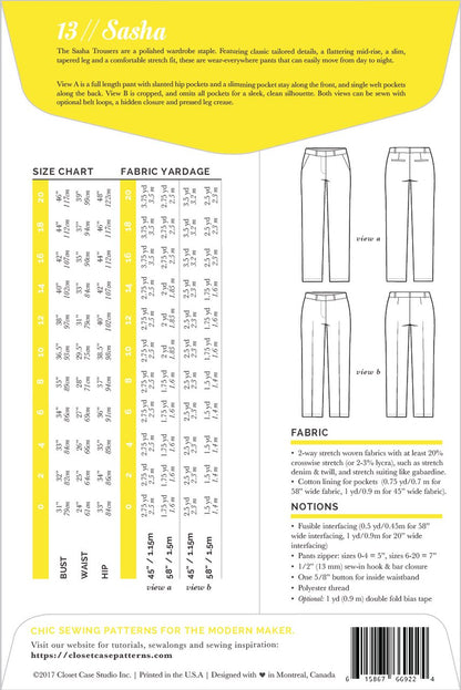 Sasha Trouser Pattern - Closet Core Patterns