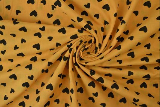 Cotton Voile - BLACK HEARTS - European Import - Oeko-Tex® - Ochre Yellow