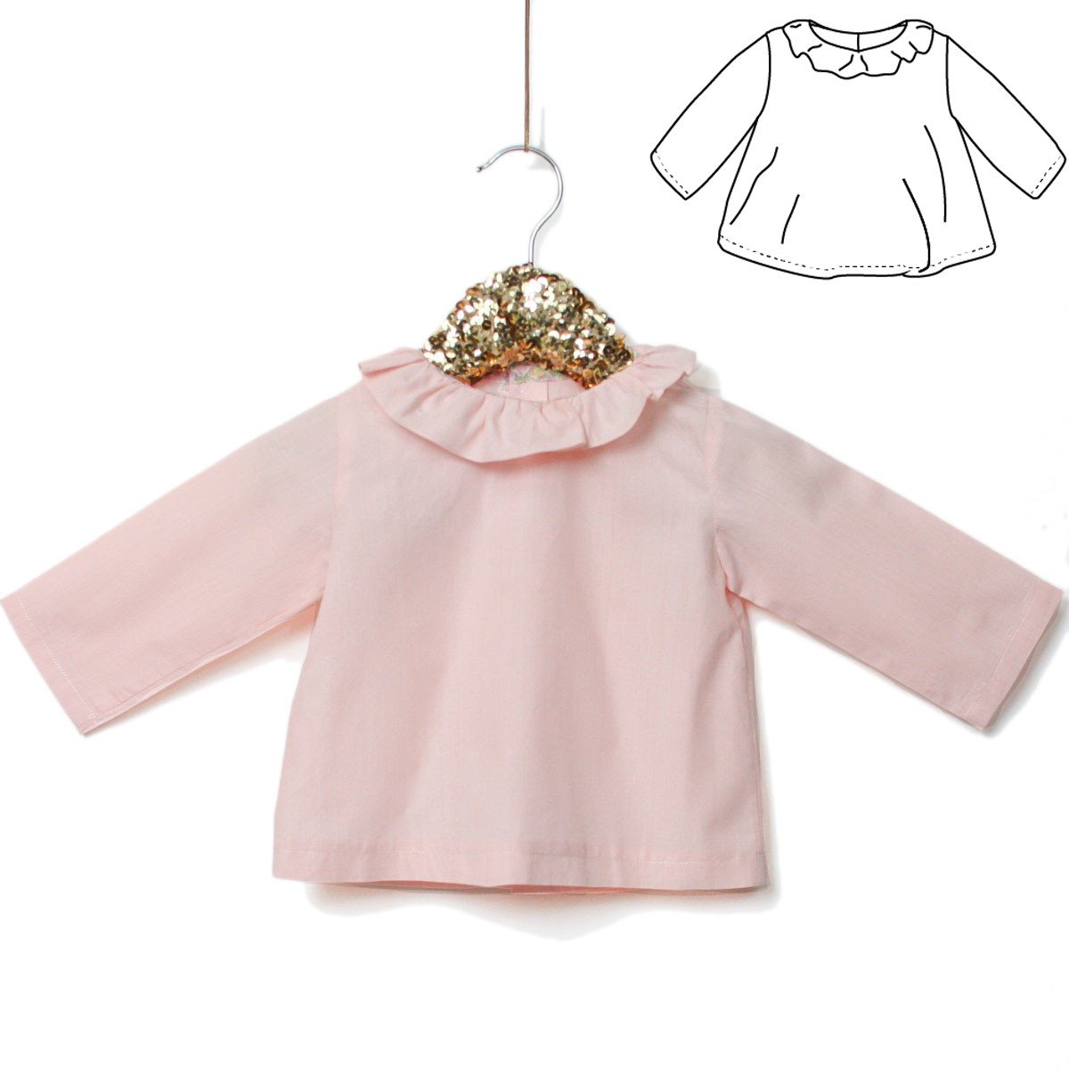 Electre Frilled Collard Blouse Sewing Pattern- Baby 1/4Y - Ikatee