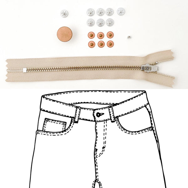 Jeans Hardware Kit - REFILL KIT -  Beige Zipper / Copper Hardware - Kylie And The Machine