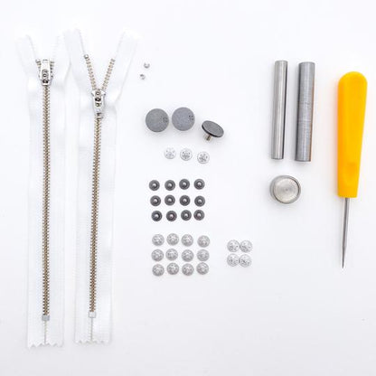 Jeans Hardware Kit - White Zipper / Pewter Hardware