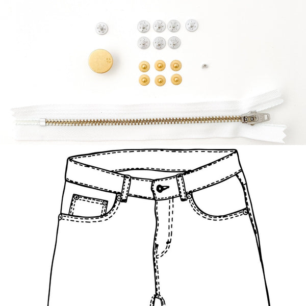 Jeans Hardware Kit - REFILL KIT -  White Zipper / Gold Hardware - Kylie And The Machine