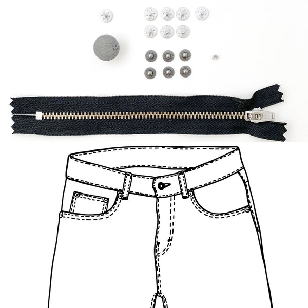 Jeans Hardware Kit - REFILL KIT -  Black Zipper / Pewter Hardware - Kylie And The Machine