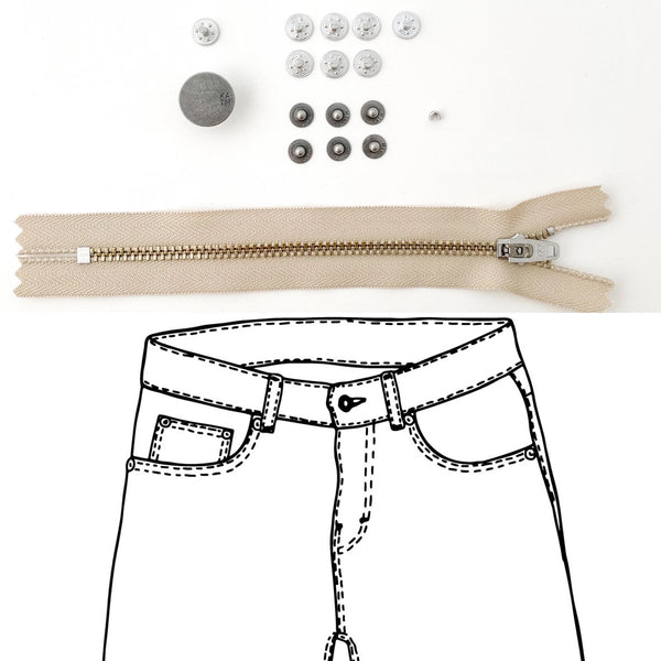 Jeans Hardware Kit - REFILL KIT -  Beige Zipper / Pewter Hardware - Kylie And The Machine
